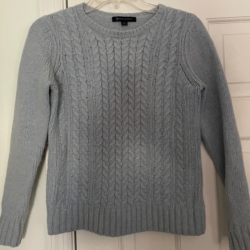 Brooks Brothers Pale Blue Cable Knit Crewneck Sweater